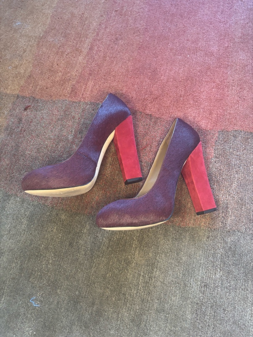New - Ann Taylor Purple Calf Pumps with Red Suede Block Heels - Sz 5.5